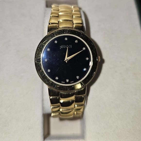 Gucci Other - Rare Vintage Gold Gucci watch 3300.2.M. 12P diamond face quartz